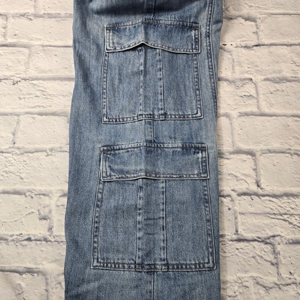 NWT Prosperity Cargo Jean Blue Utility High Rise Wide Straight Seam Detail sz 29 - Picture 11 of 16